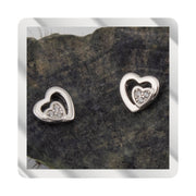 Pendientes doble corazón En fina Plata de Ley S925 con Baño Rodio y Zirconita PD2316473R - Henor